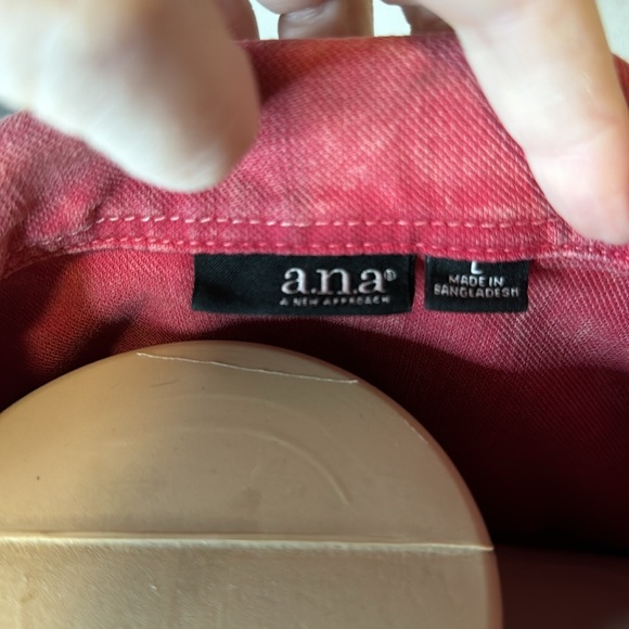 A.N.A Y2K Denim Jacket Cropped Fit Button-Up Front Functional Pocket Red/White L - Picture 4 of 6